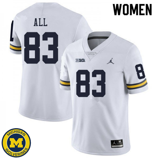 Women Michigan Wolverines #83 Erick All White Replica Stitch Jersey